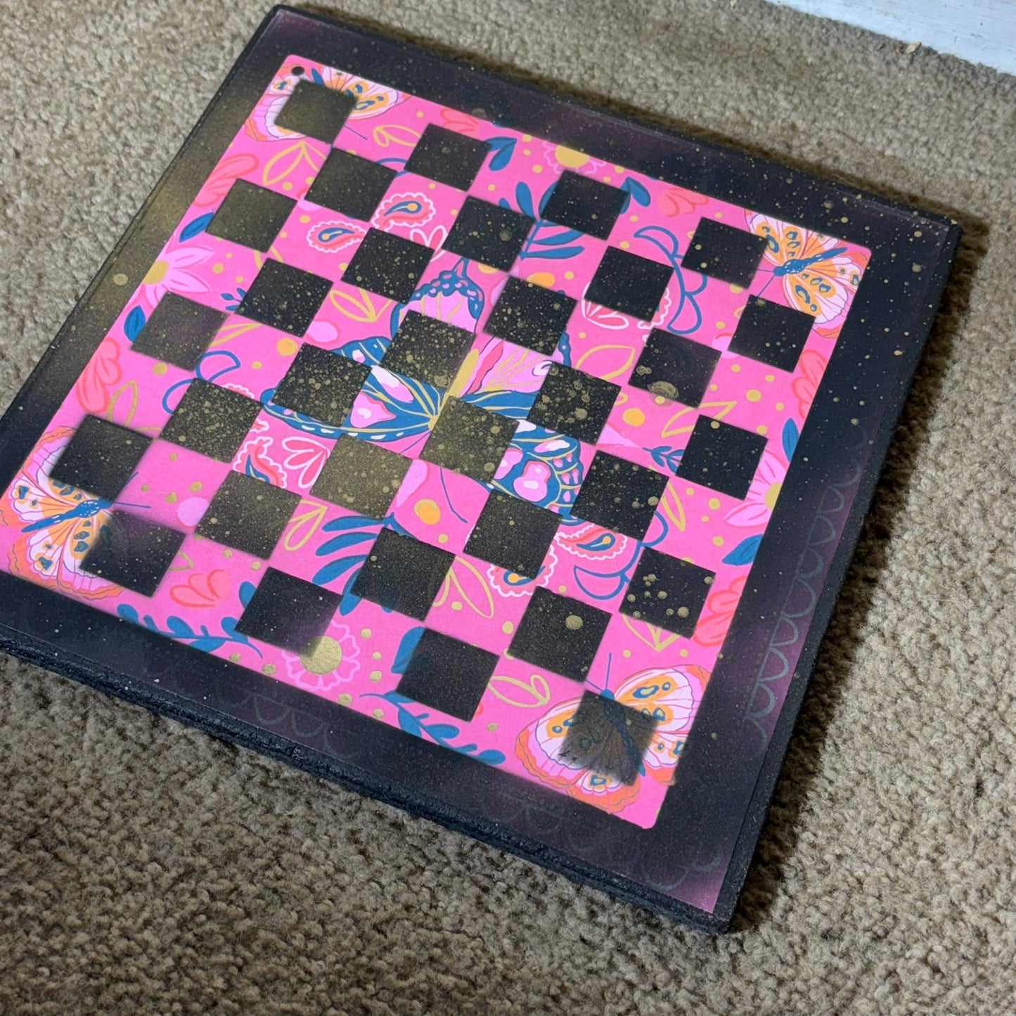 Pink Butterfly- Scrapbook Chess Board