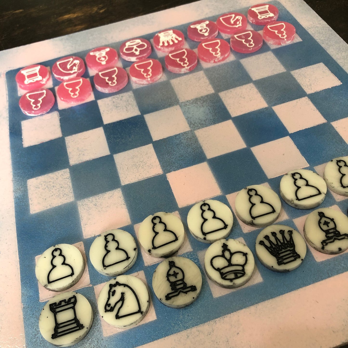 Cloudy Blue Pink - Painted Chess Set