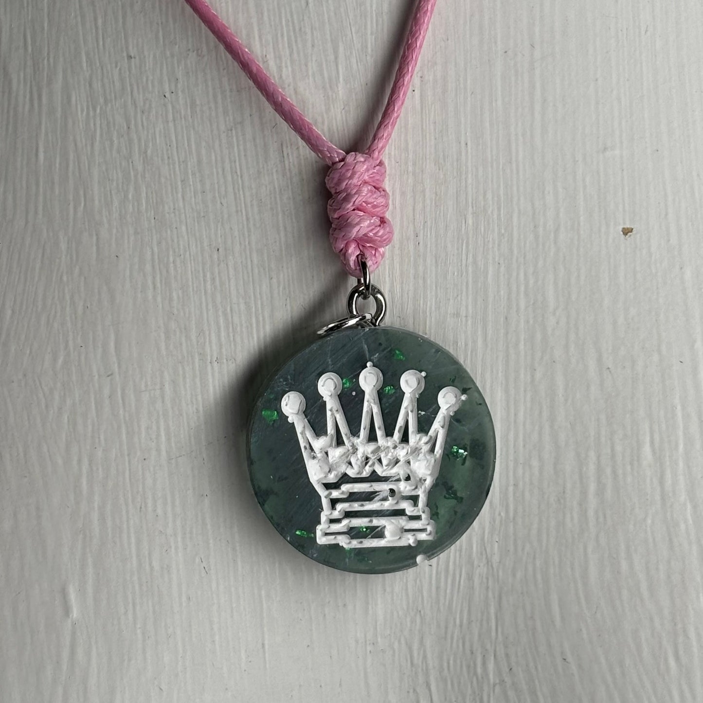 Green Crystal Queen - Handmade Resin Chess Necklace