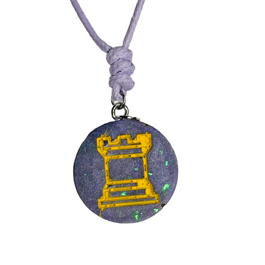Purple Crystal Rook - Handmade Resin Chess Necklace