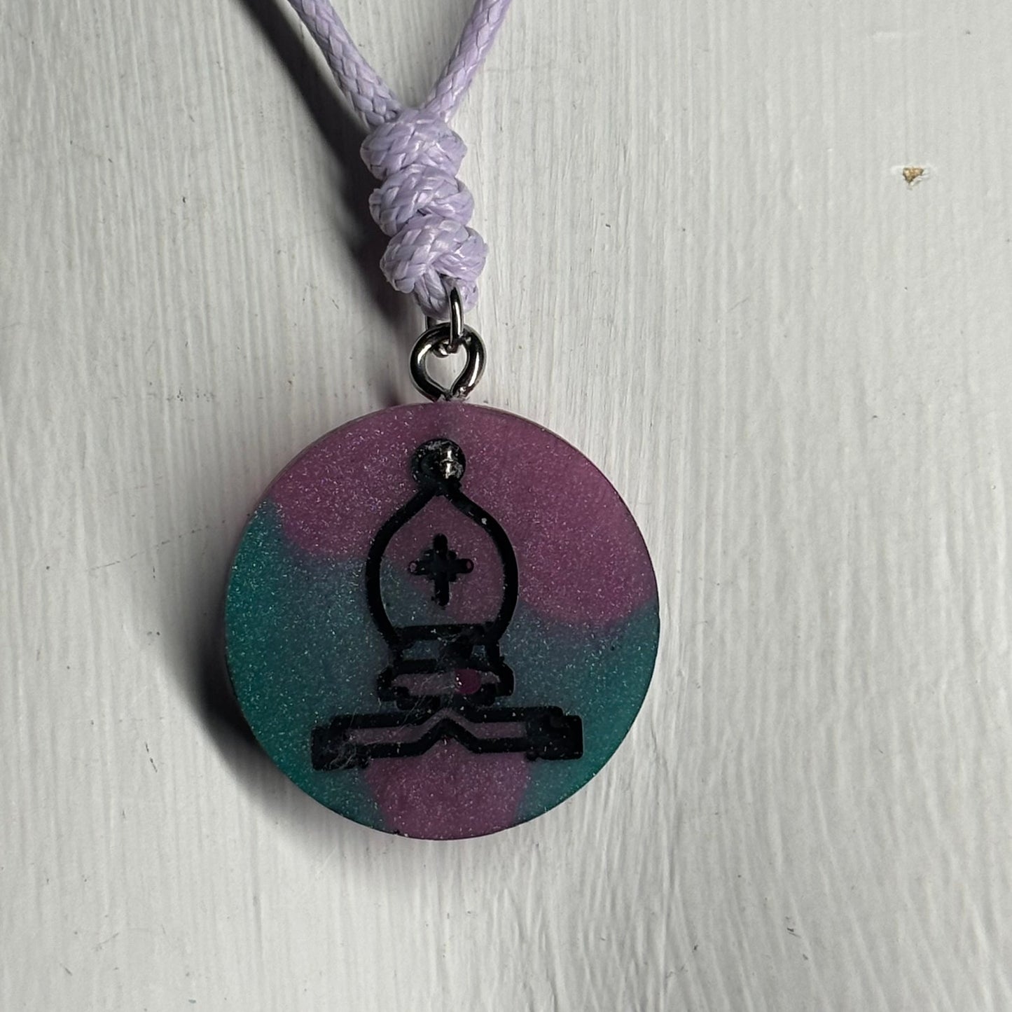 Purple Swindle Bishop - Handmade Resin Chess Necklace