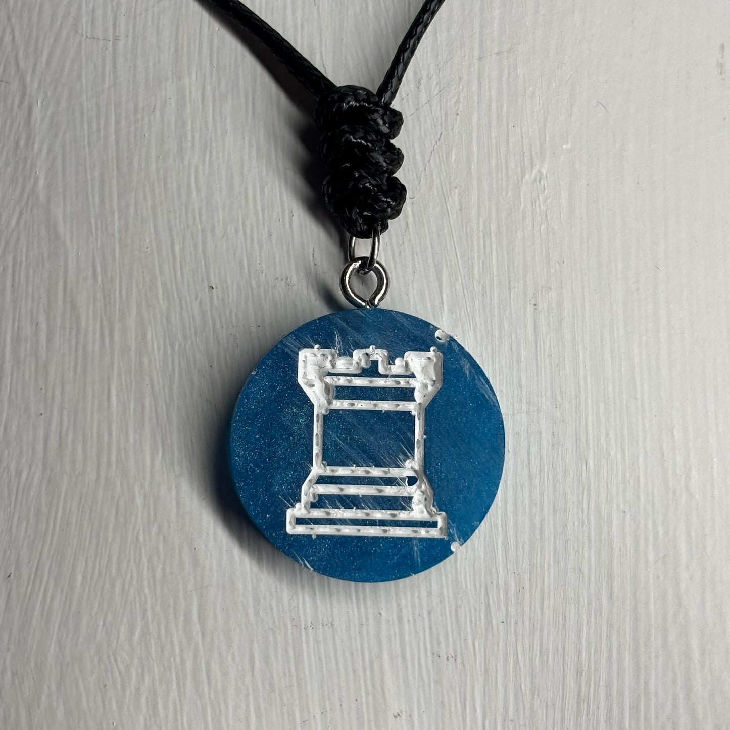 Blue Rook - Handmade Resin Chess Necklace