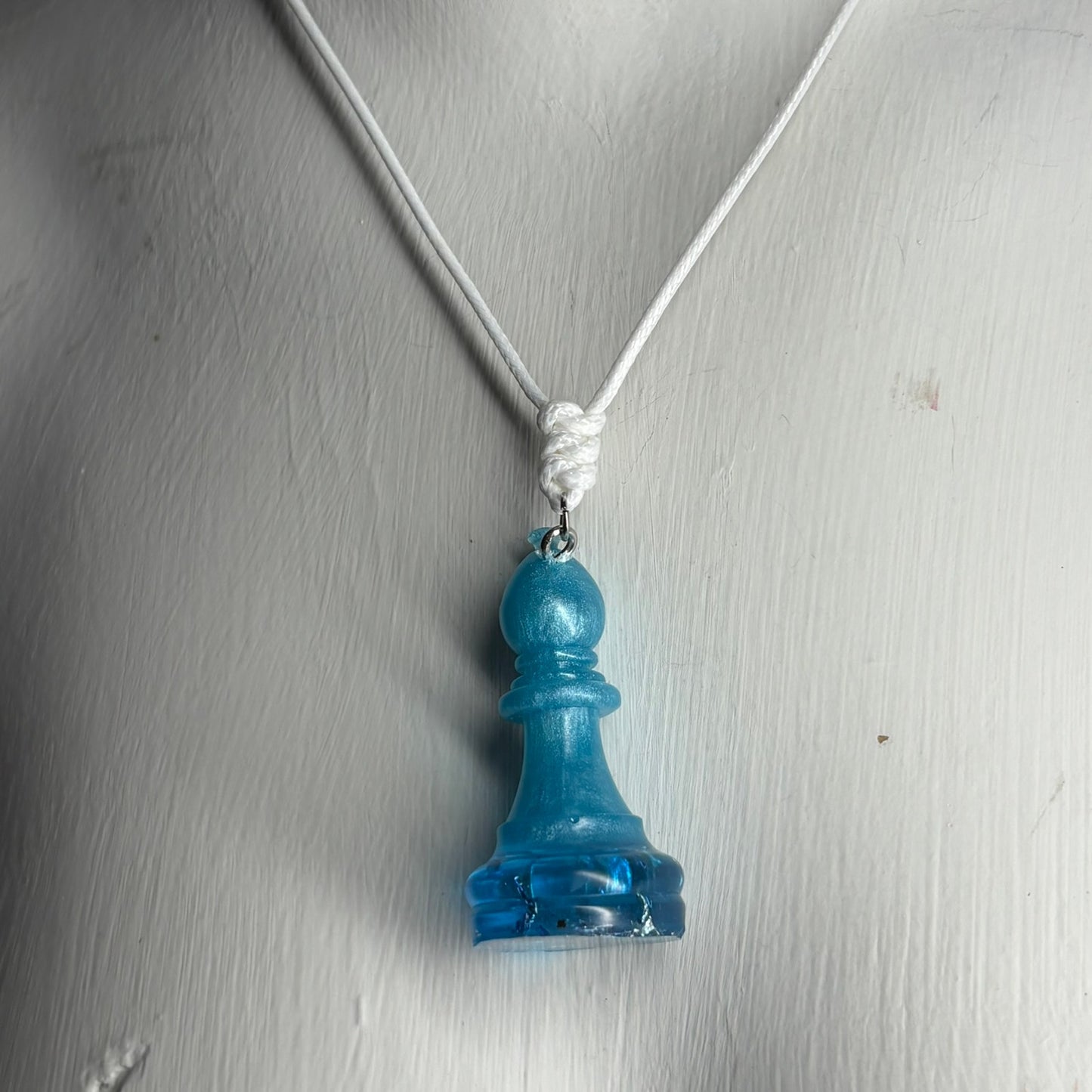 Ice Blue Bishop - Handmade Resin Chess Necklace