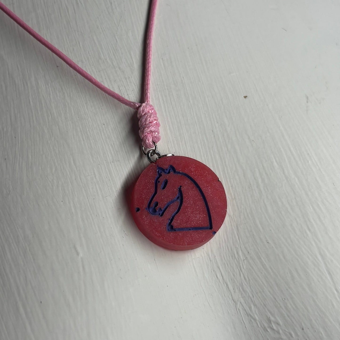 Red & Pink Knight - Handmade Resin Chess Necklace