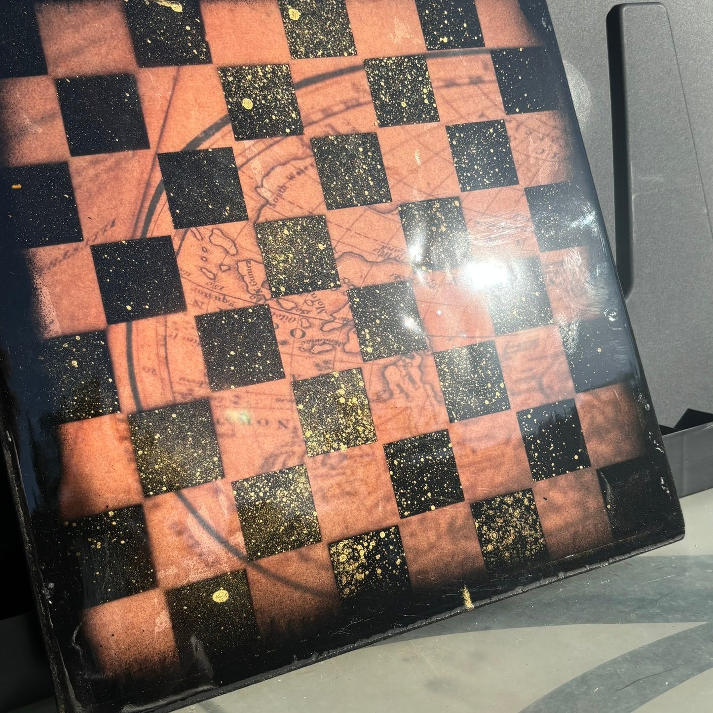 Vintage Map - Resin Coated Chess Board