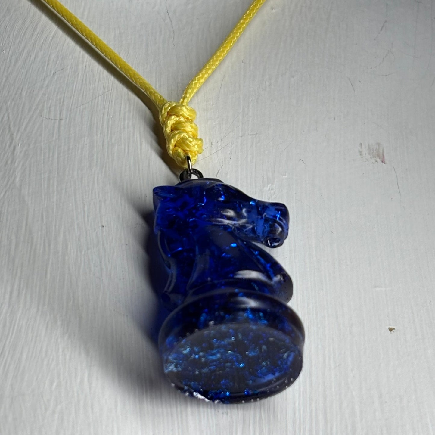 Navy Blue Knight - Handmade Resin Chess Necklace