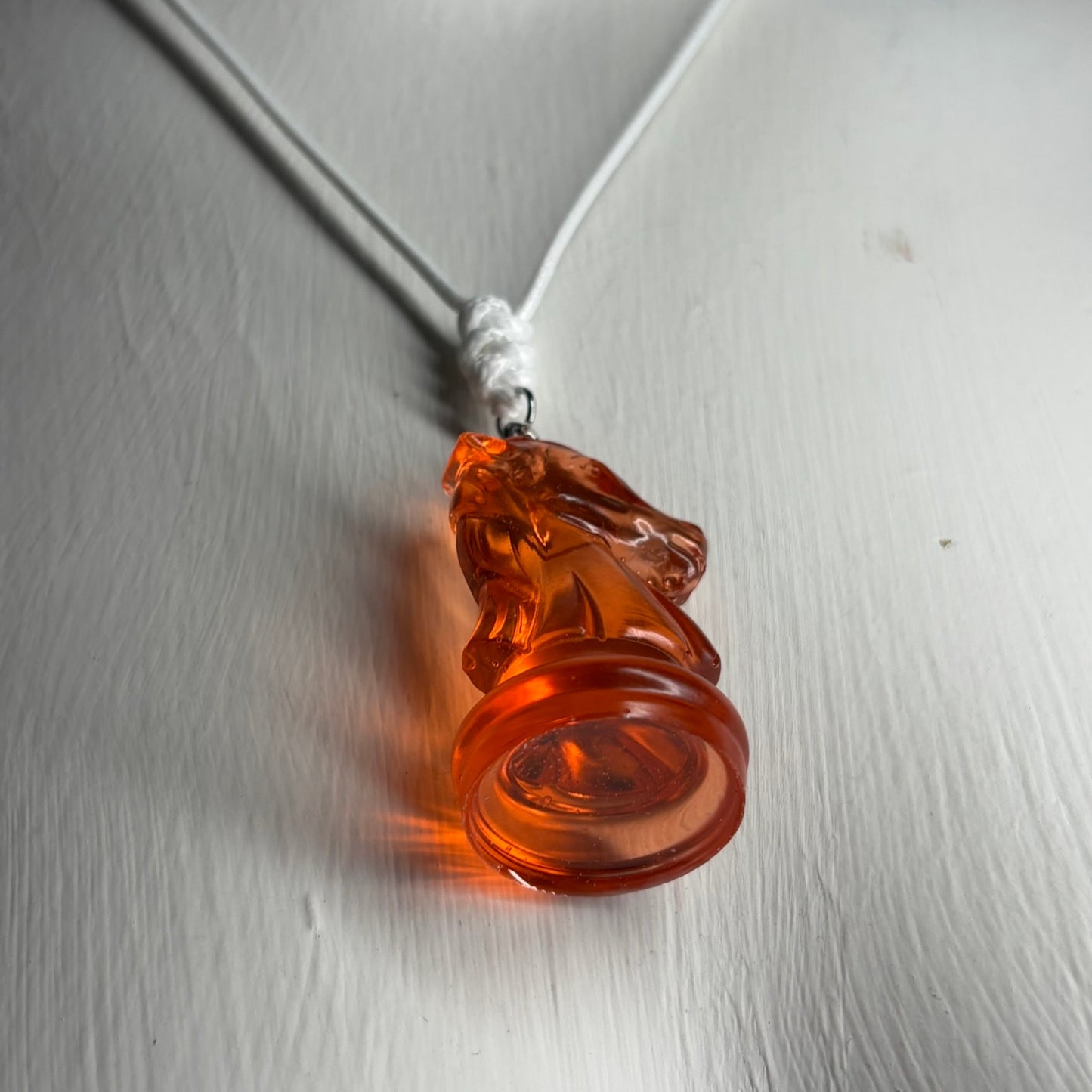 Orange Translucent Knight - Handmade Resin Chess Necklace