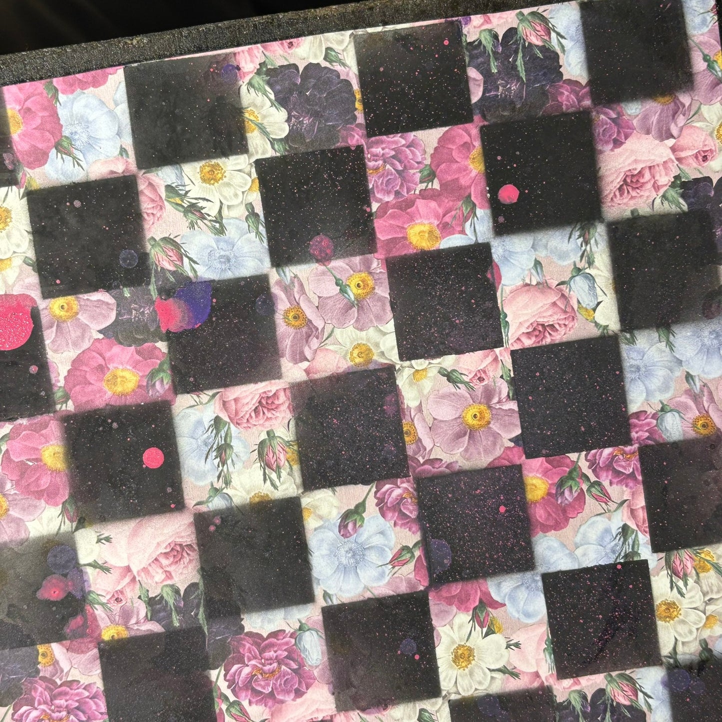 Pink Flower Collage - Scrapbook Chess Board