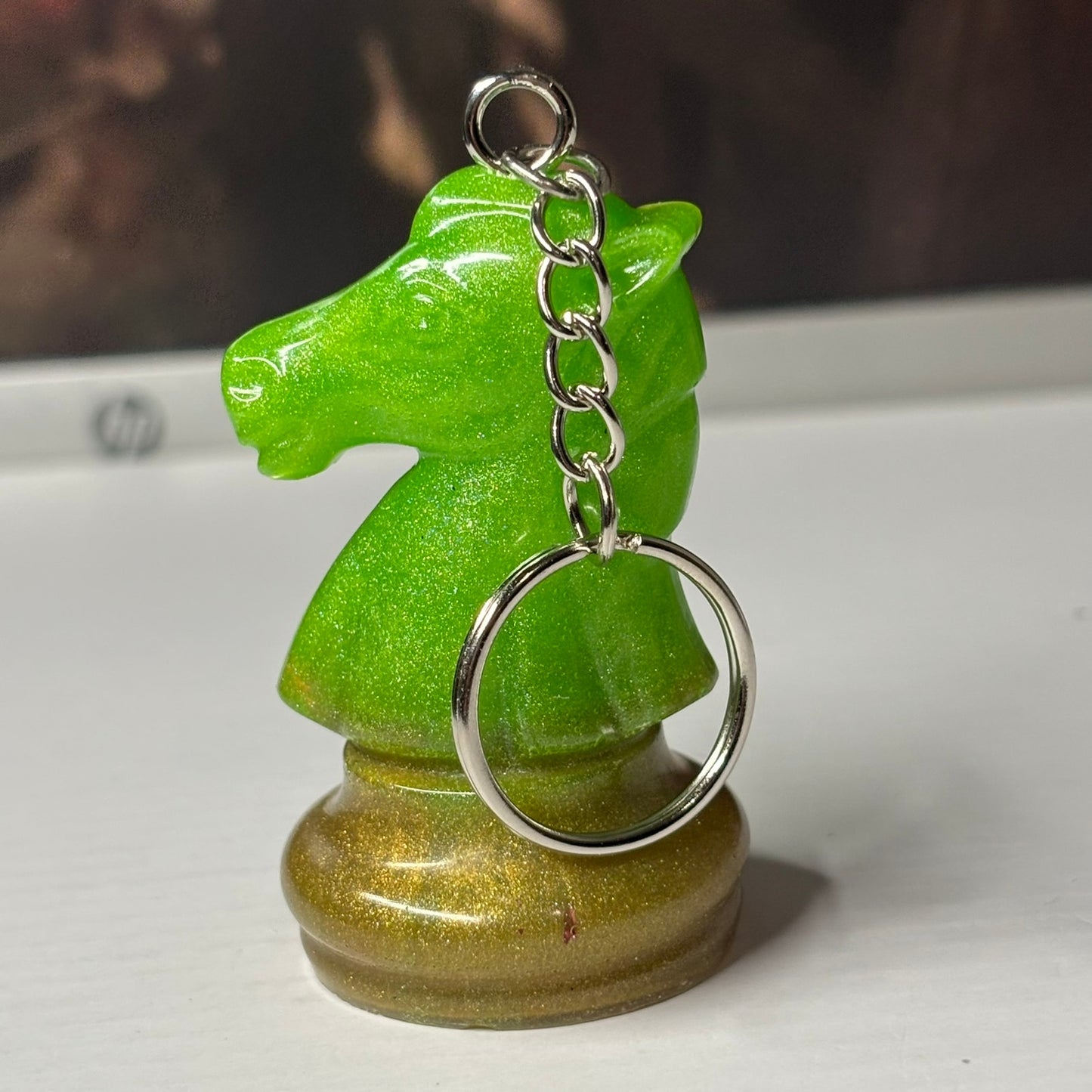 Bright Green Knight - Handmade Resin Keychain - Large Edition