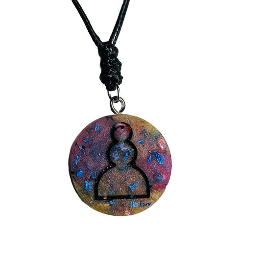 Pink/Yellow Crystal Pawn - Handmade Resin Chess Necklace