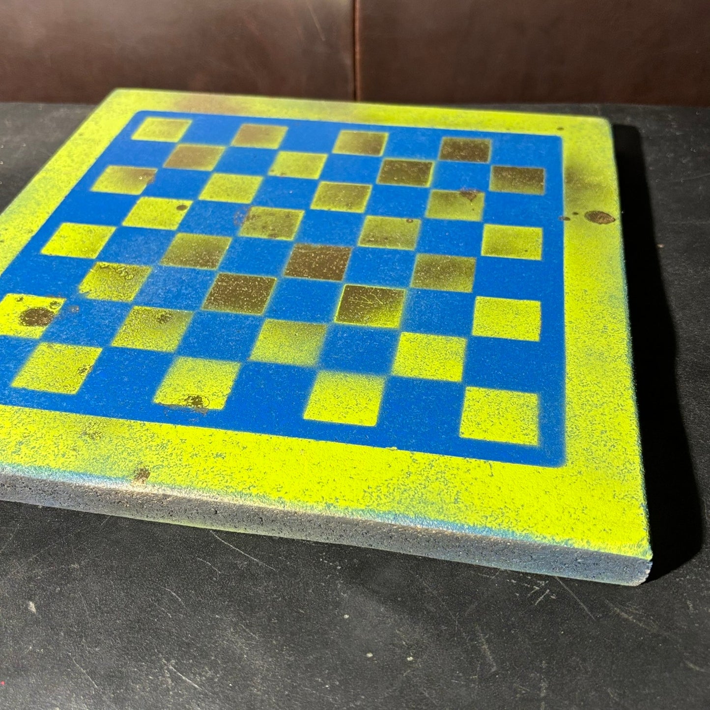 Lime Green Blue - Painted Chess Board