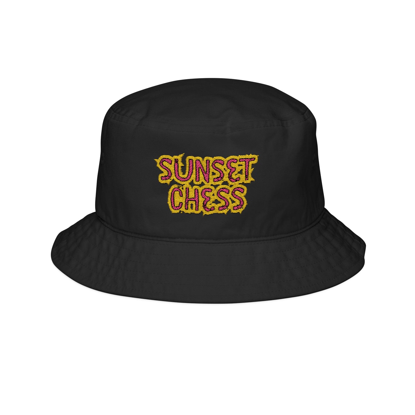 Sunset Chess Spiked Text - Black Embroidered Bucket Hat