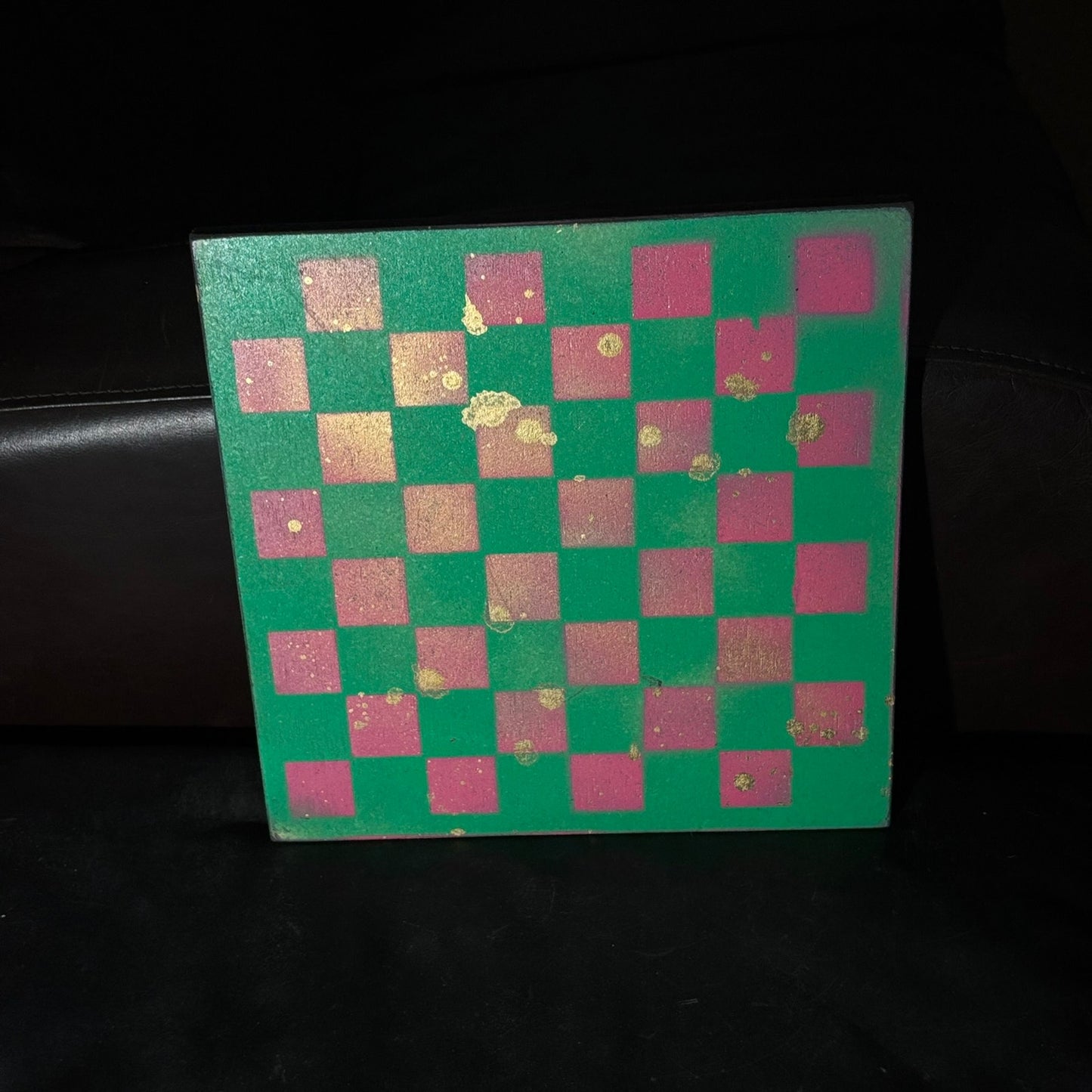Pink Green Gold Splatter - Painted Chess Board