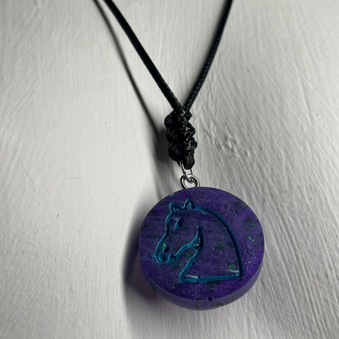 Purple Space Knight - Handmade Resin Chess Necklace