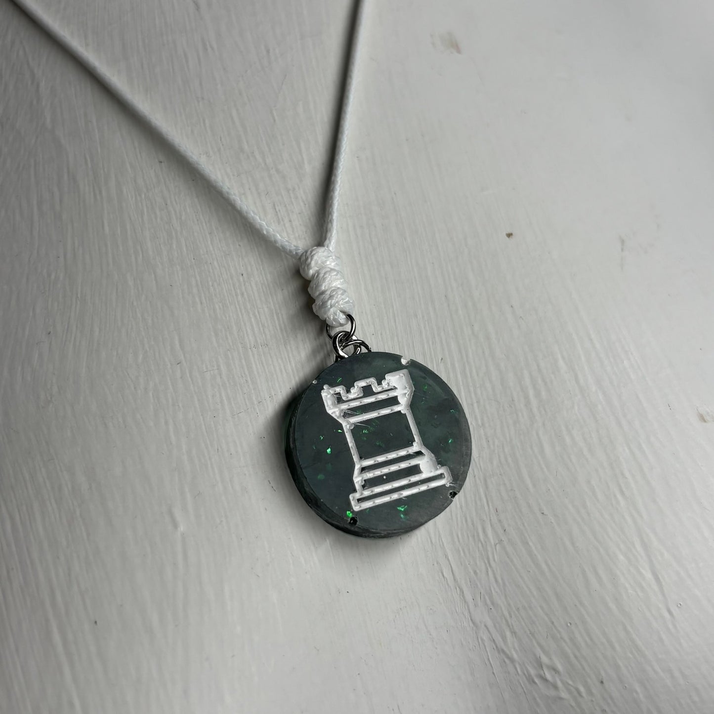 Crystal Green Rook - Handmade Resin Chess Necklace
