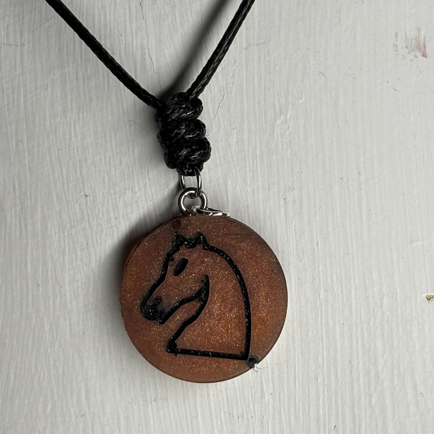 Dark Orange Knight - Handmade Resin Chess Necklace