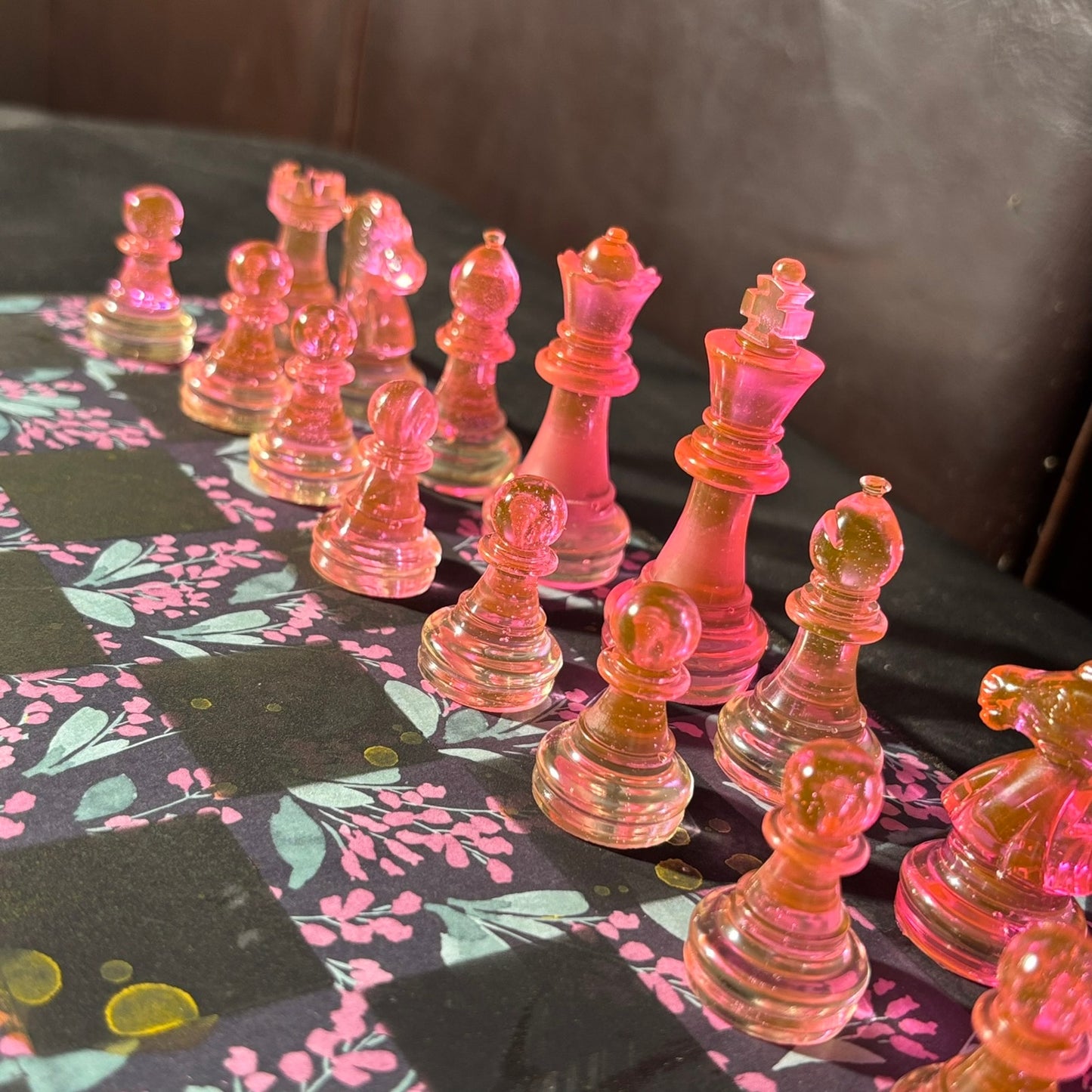 Retro Pink Flowers - Scrapbook Chess Set