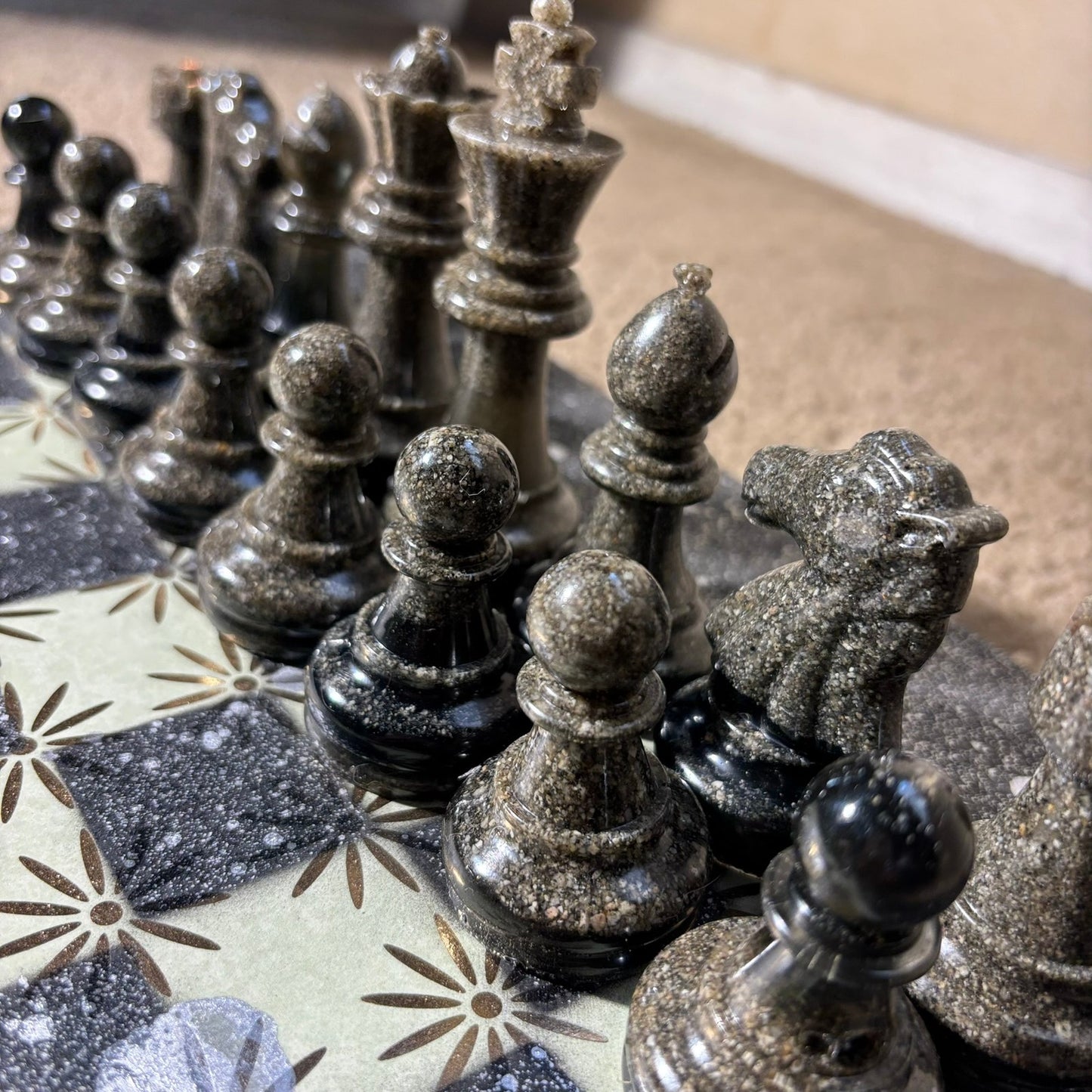 Mystic Green Chrome Drip - Large Deluxe Chess Set