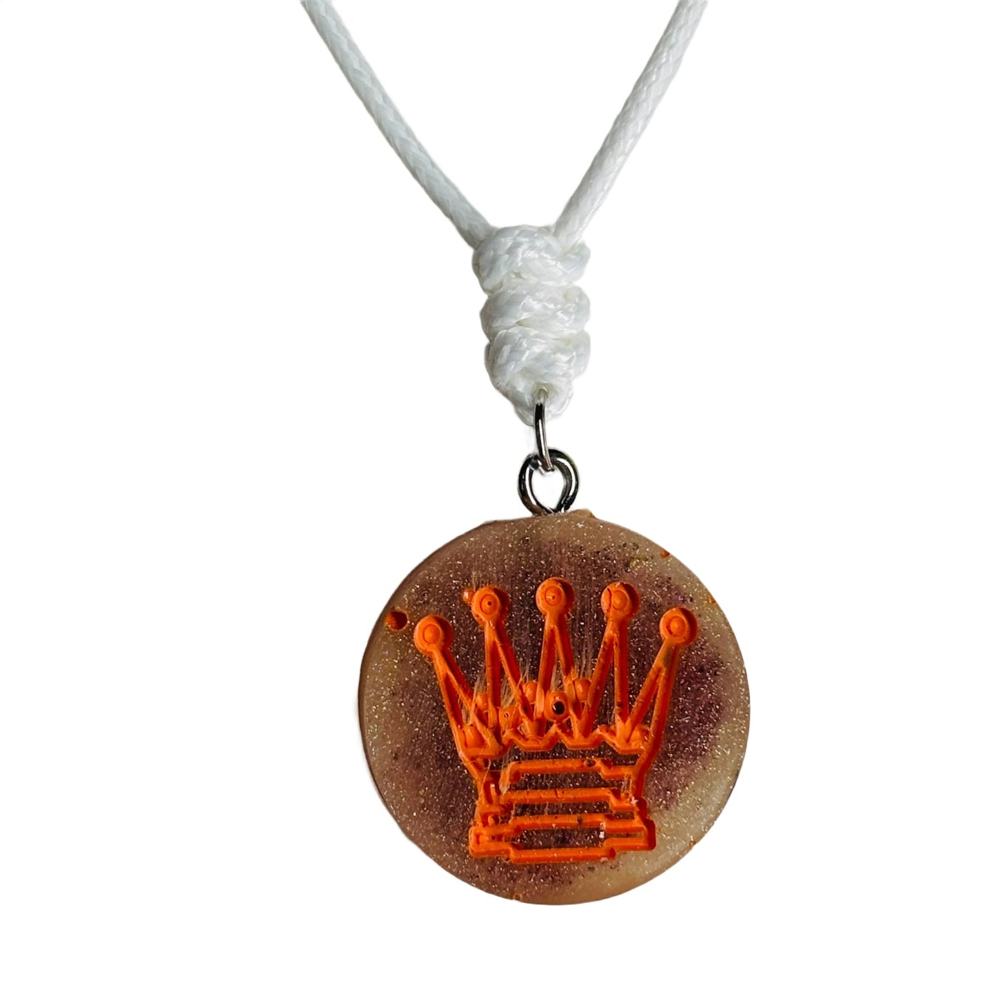 Orange Print Queen - Handmade Resin Chess Necklace