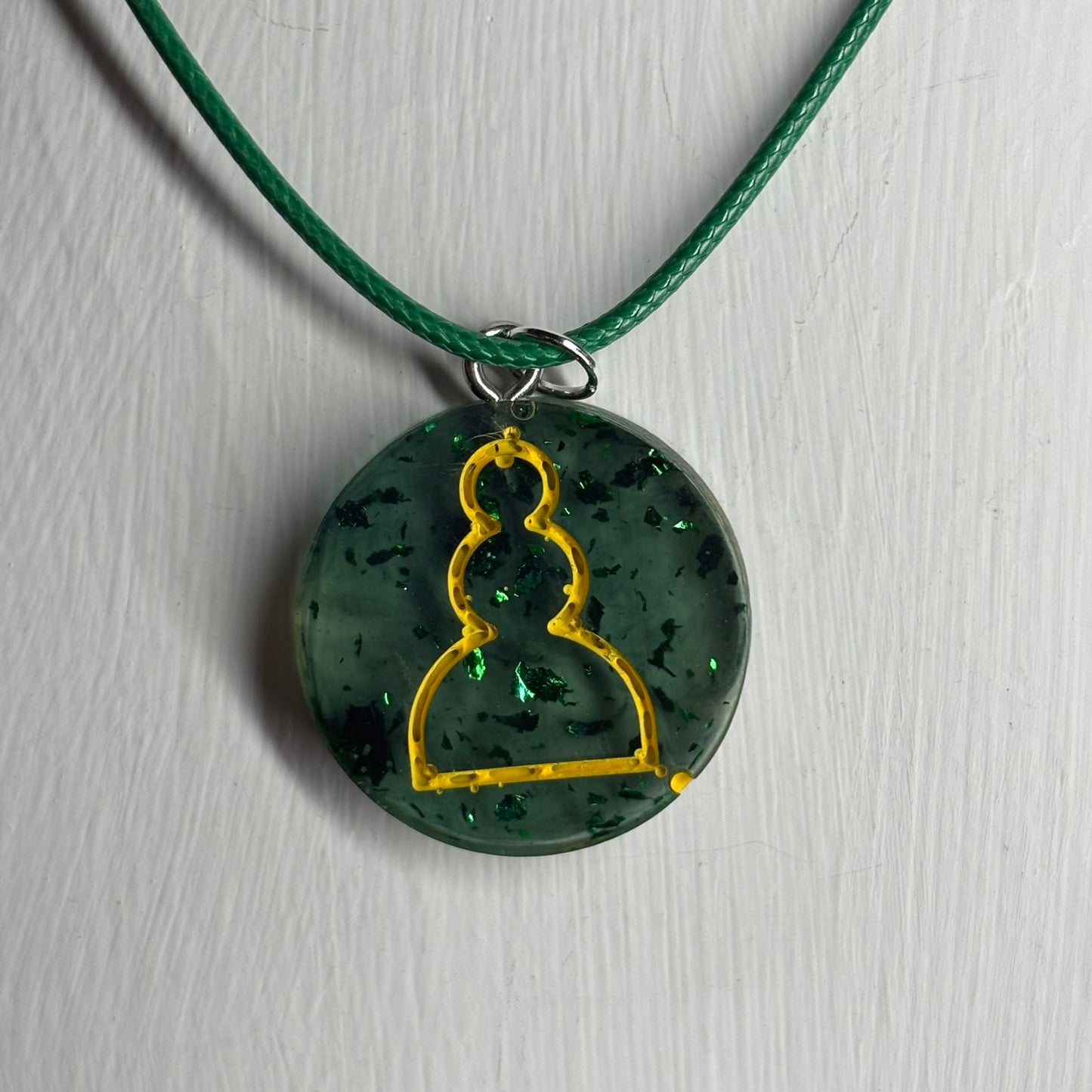 Green Crystal Pawn - Handmade Resin Chess Necklace