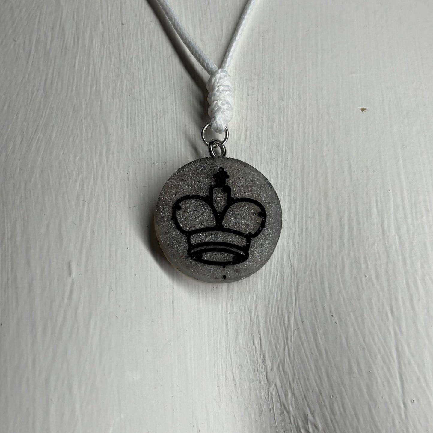 Gray Iced King - Handmade Resin Chess Necklace
