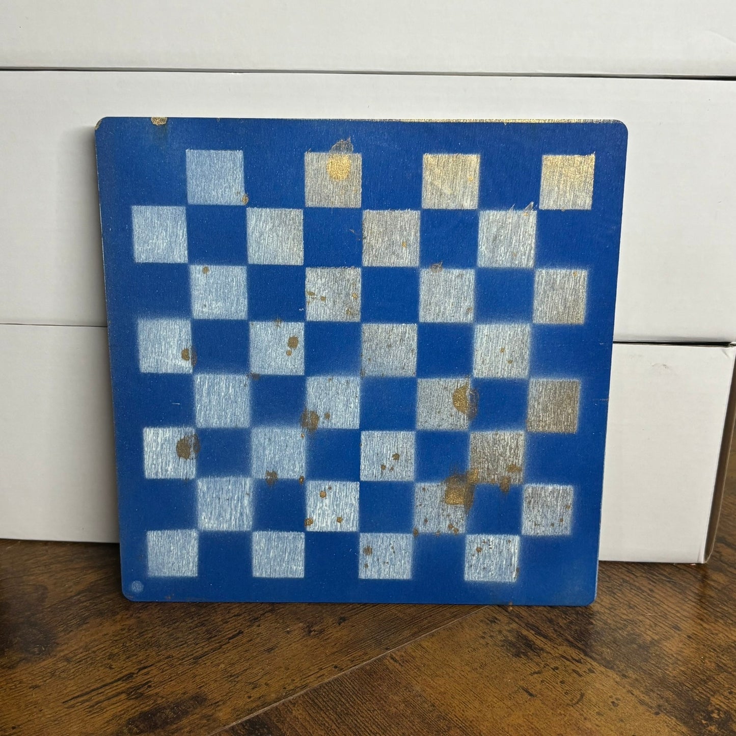 Golden Blue & White - Painted Thin Wooden Chess Board