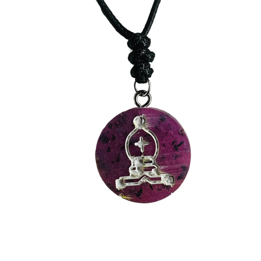 Spotted Purple Bishop - Handmade Resin Chess Necklace