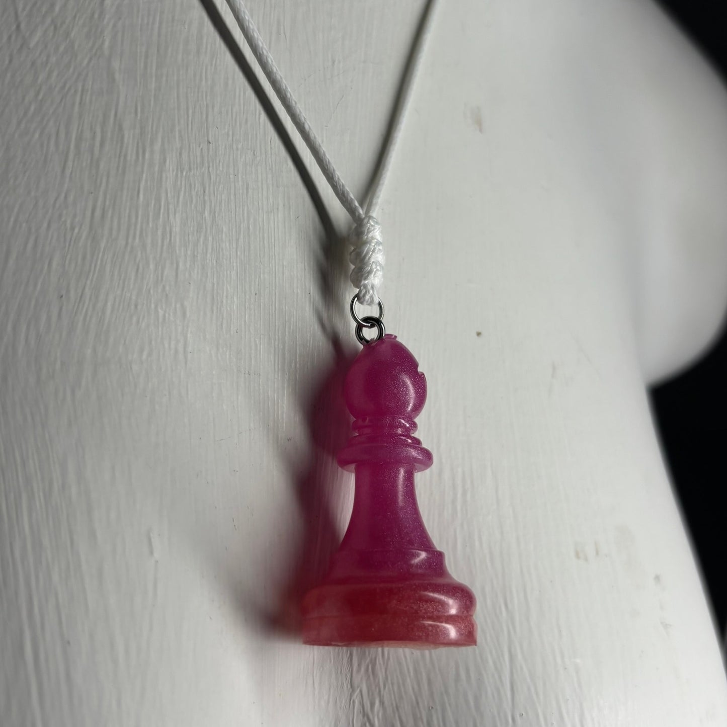 Pink Bishop - Handmade Resin Chess Necklace