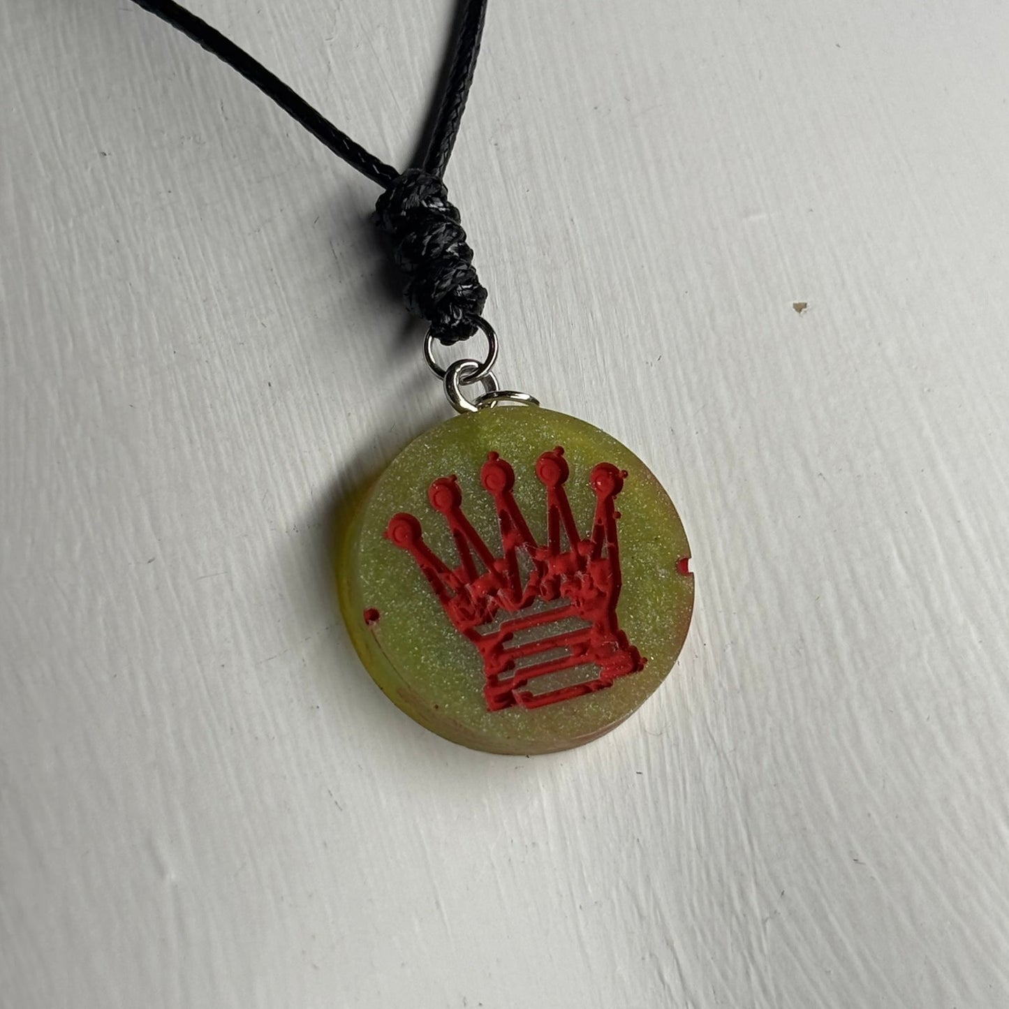 Green Queen Red Print - Handmade Resin Chess Necklace