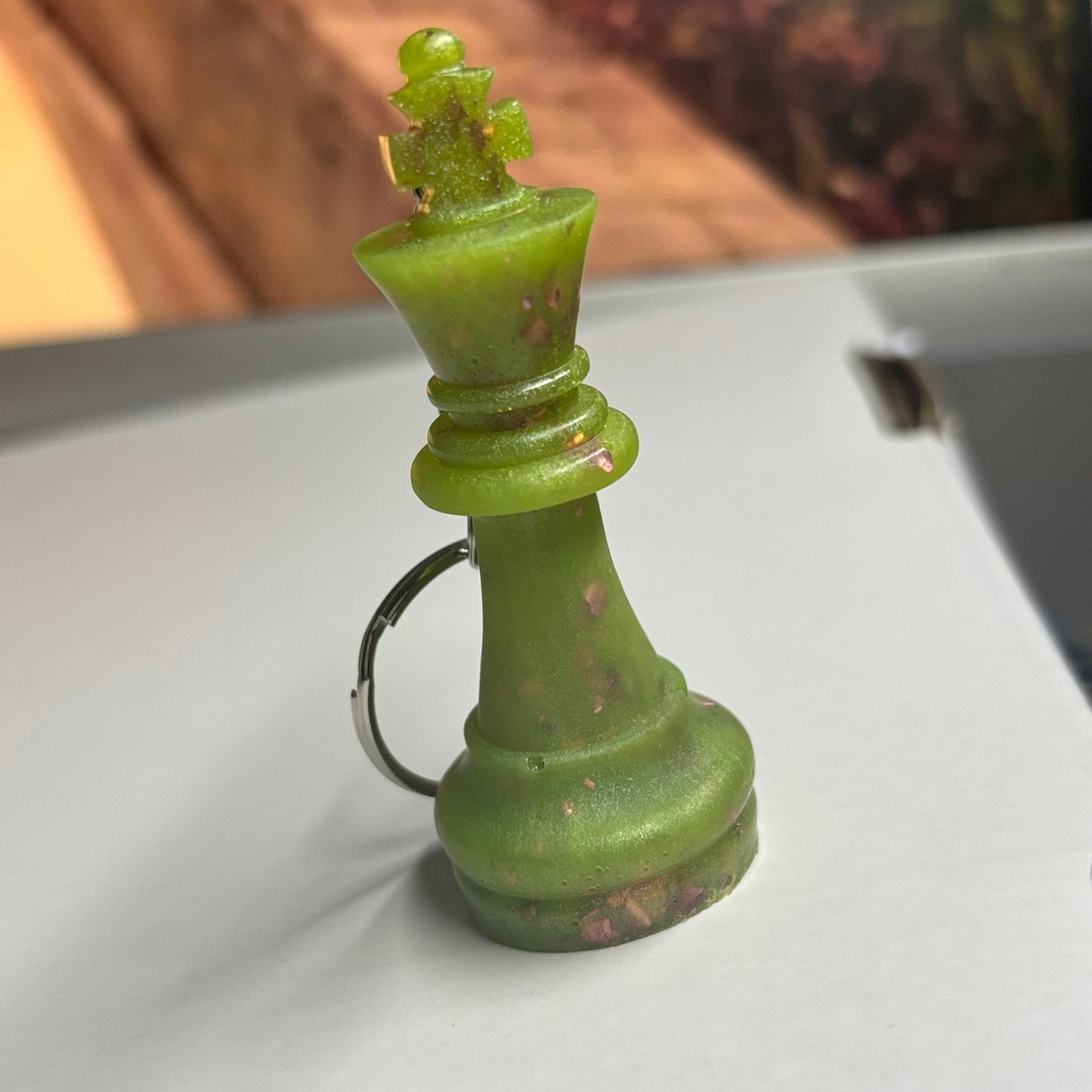 Green Pink Sparkle King - Handmade Resin Keychain