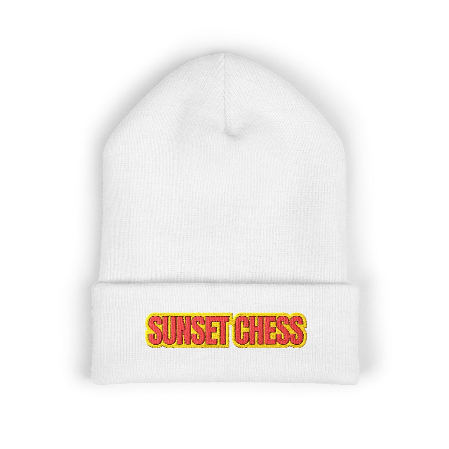 Sunset Chess Drip- White Beanie