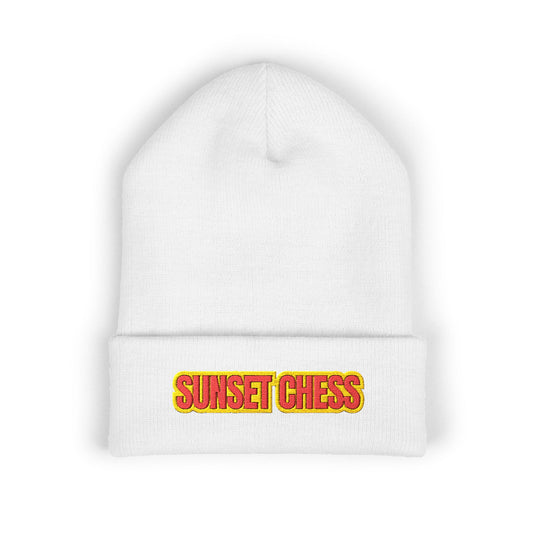 Sunset Chess Drip- White Beanie