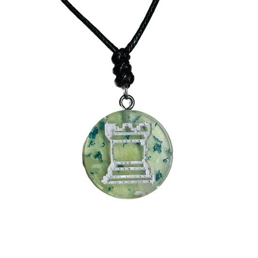Light Lime Green Rook - Handmade Resin Chess Necklace