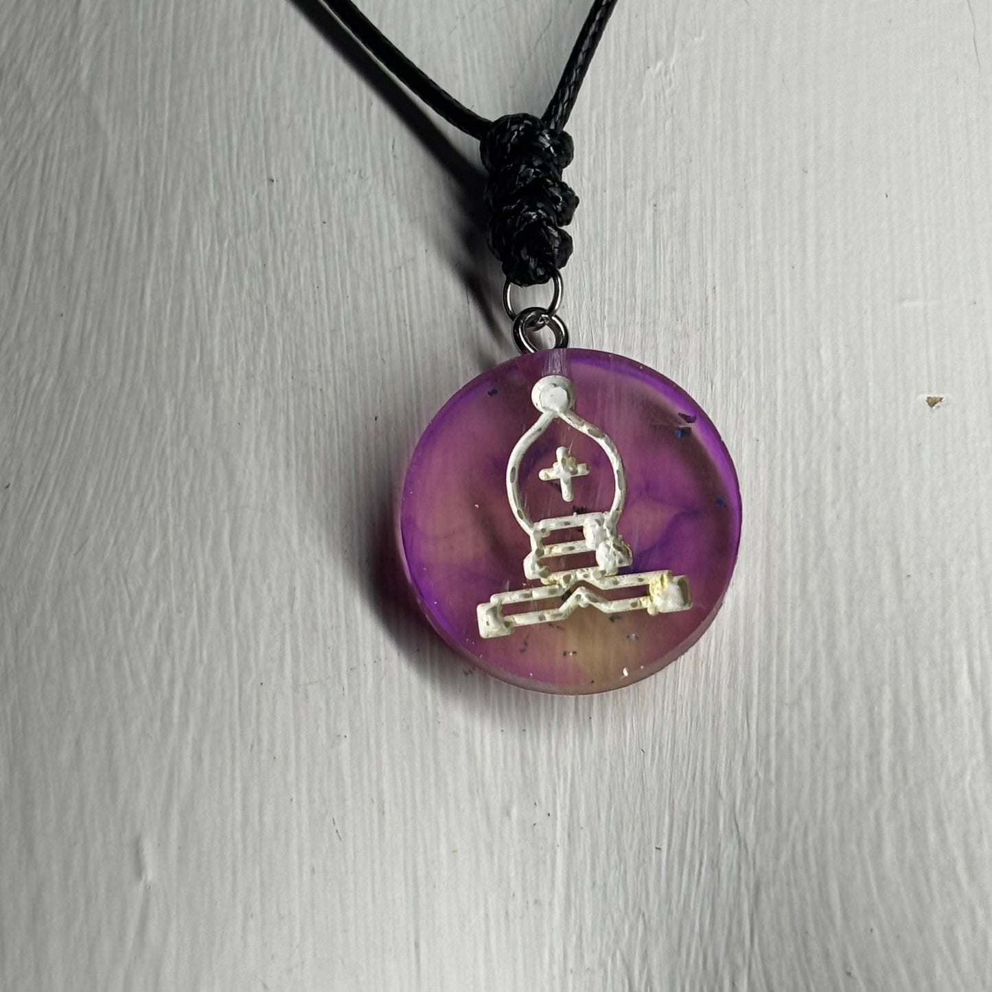 Mystic Purple Bishop - Handmade Resin Chess Necklace