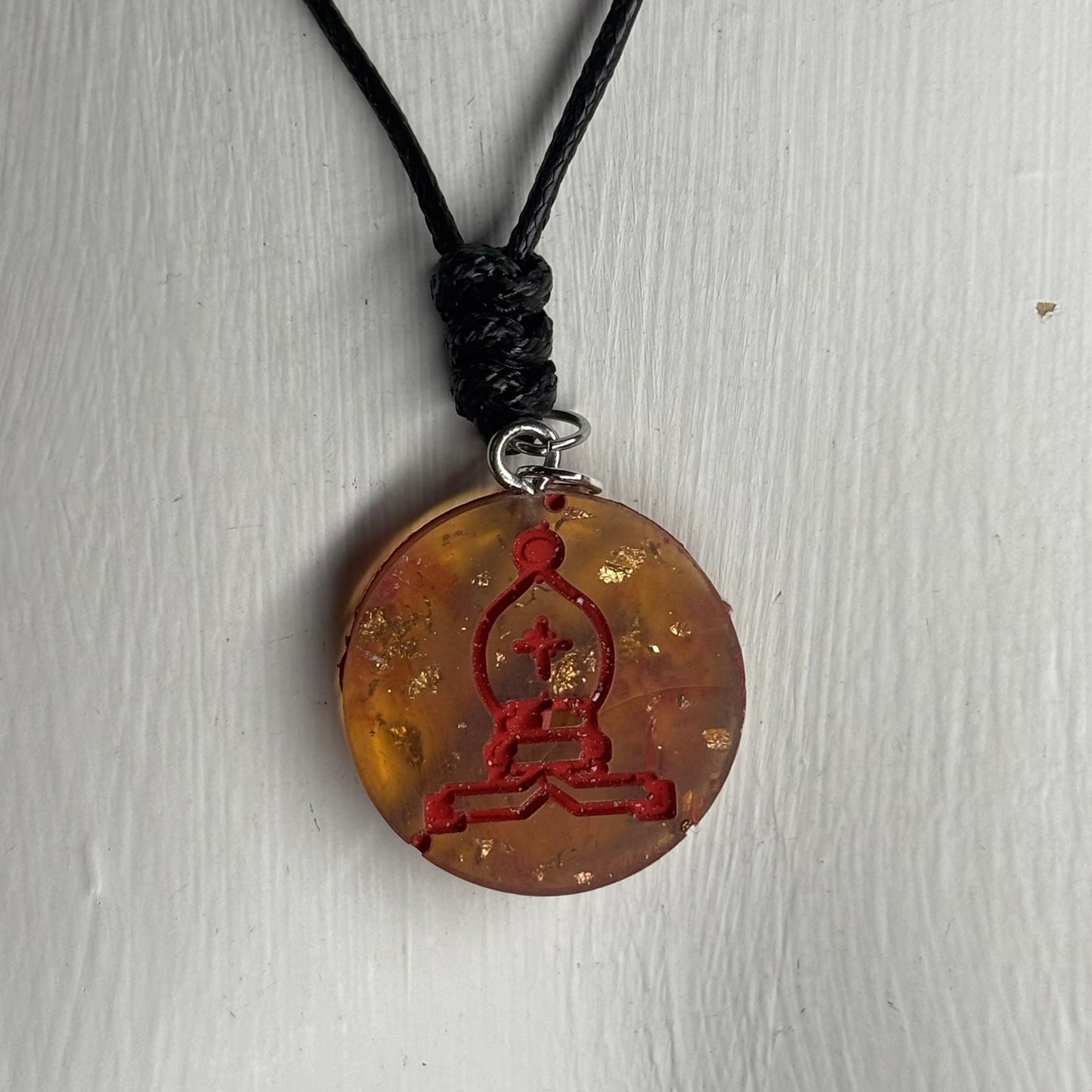 Amber Red Bishop - Handmade Resin Chess Necklace