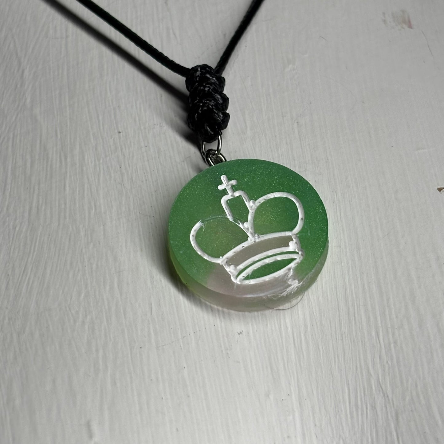 Tattered Green King - Handmade Resin Chess Necklace