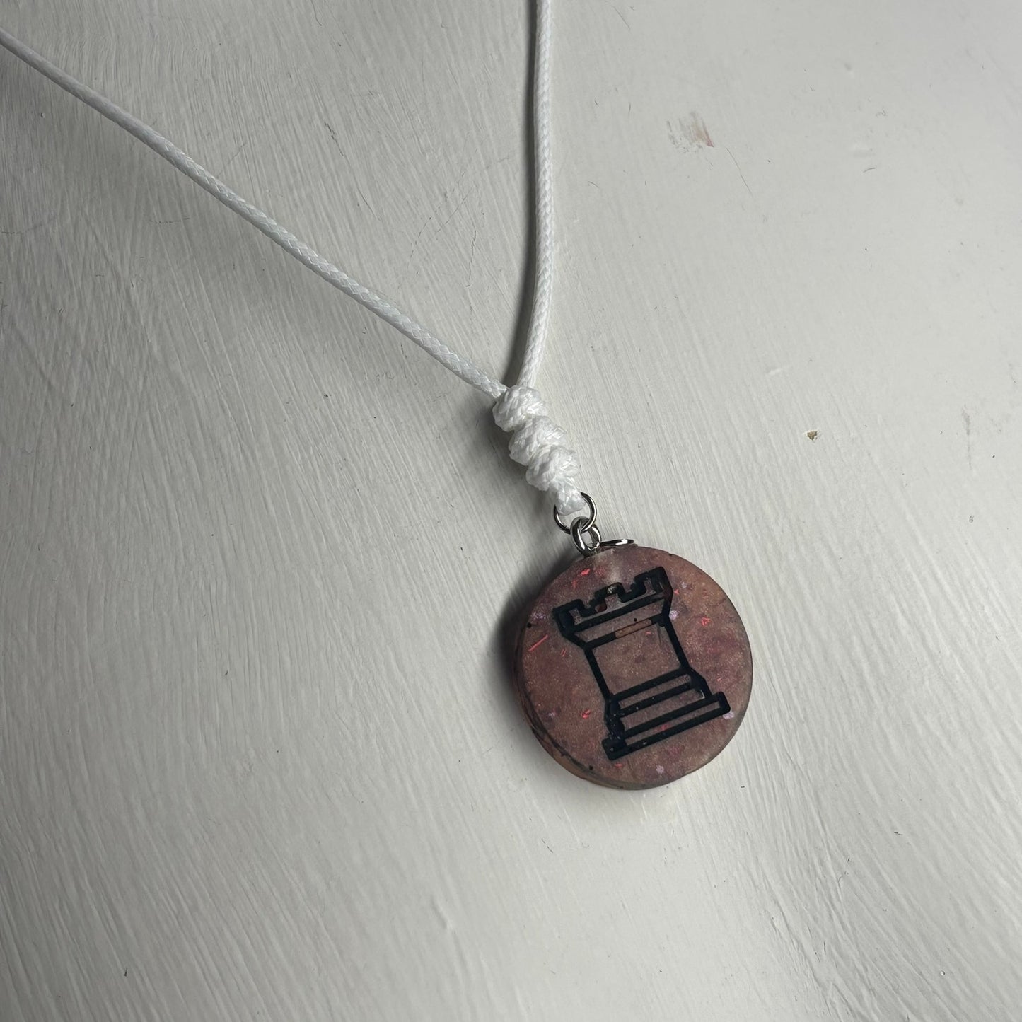 Vintage Orange Rook - Handmade Resin Chess Necklace