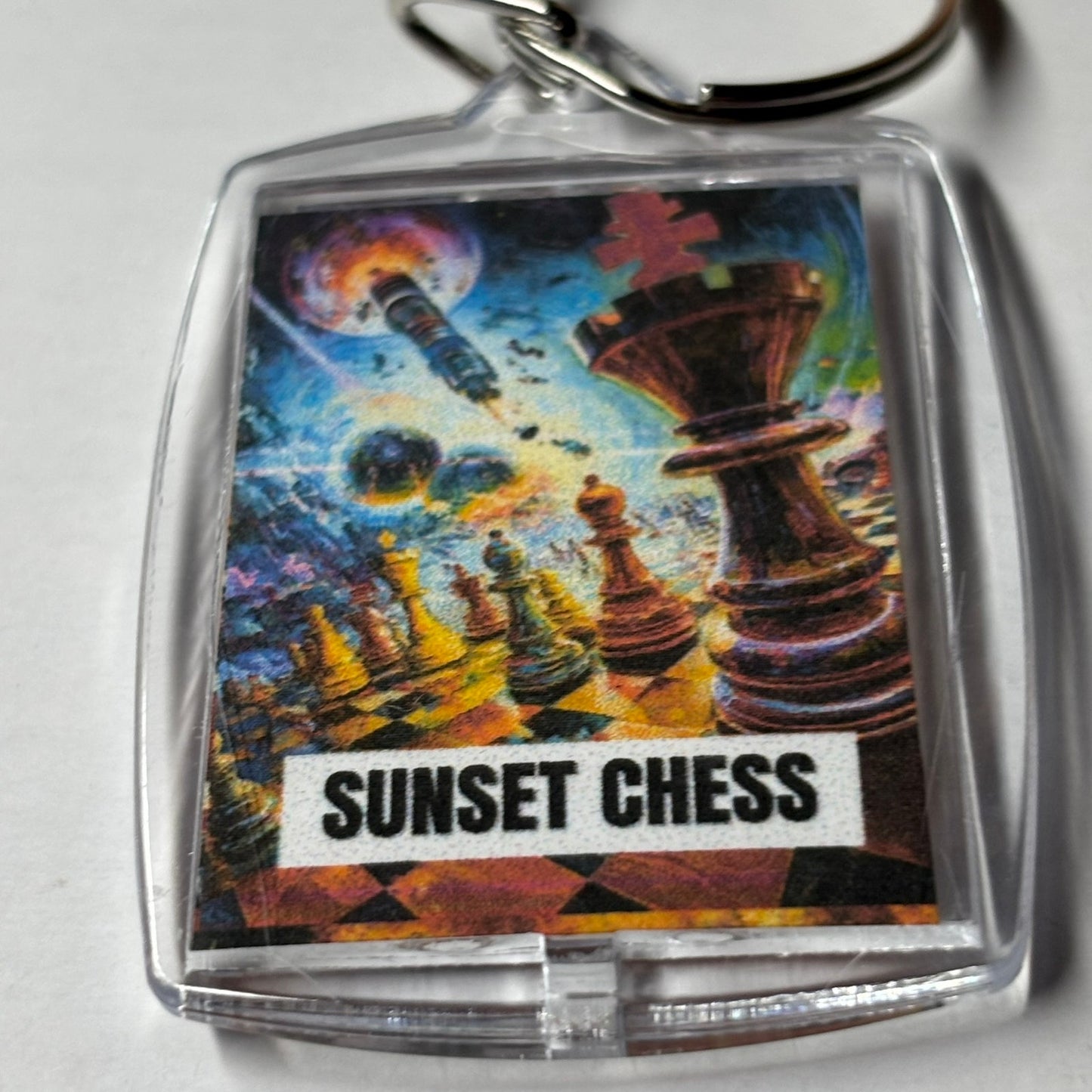 Chess Explosion - Sunset Chess Photo Keychain