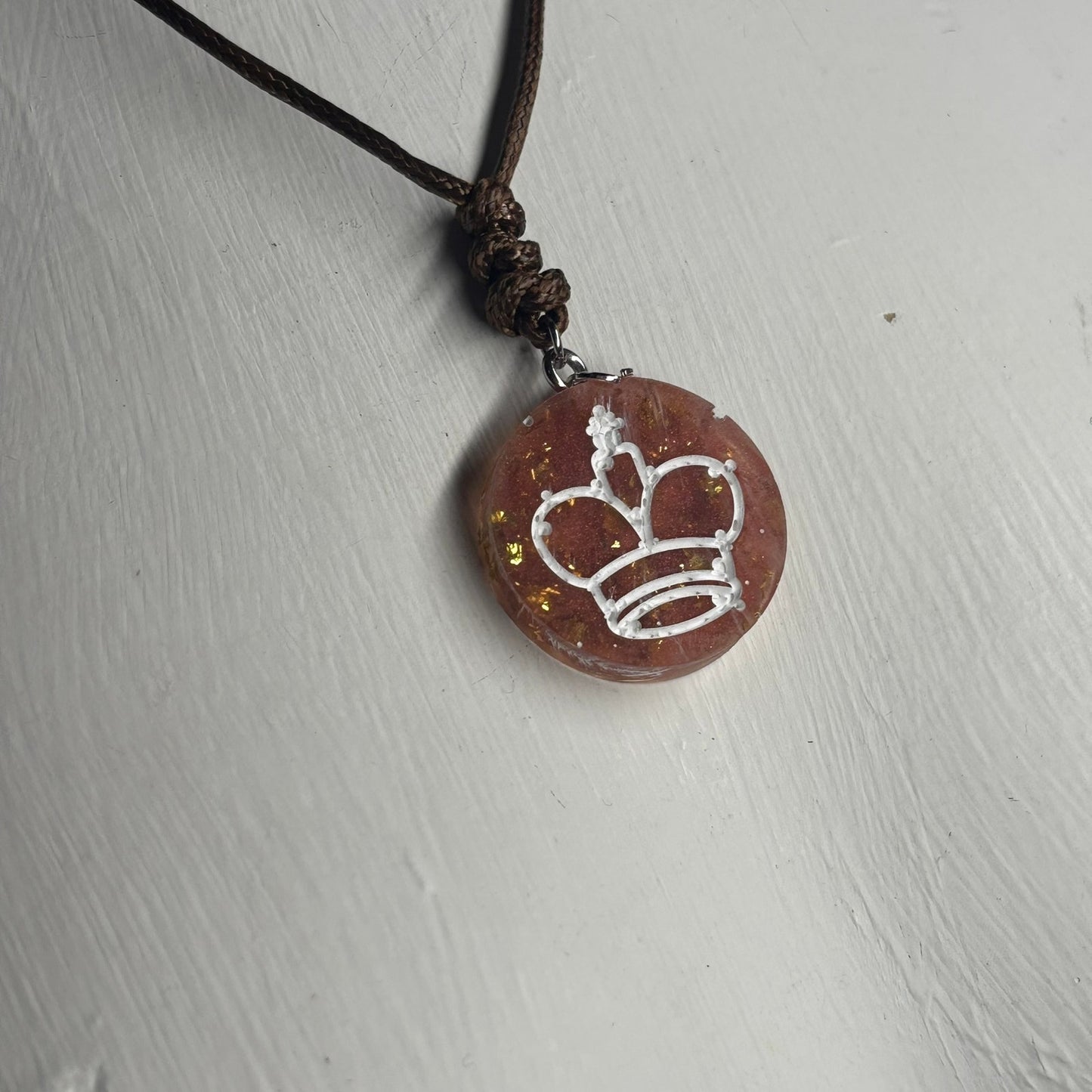 Champagne Crystal King - Handmade Resin Chess Necklace