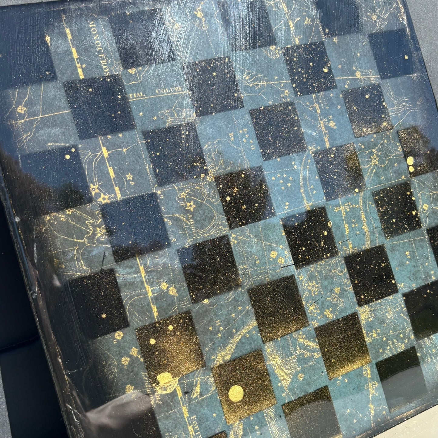 Space Alien Blue - Resin Coated Chess Board