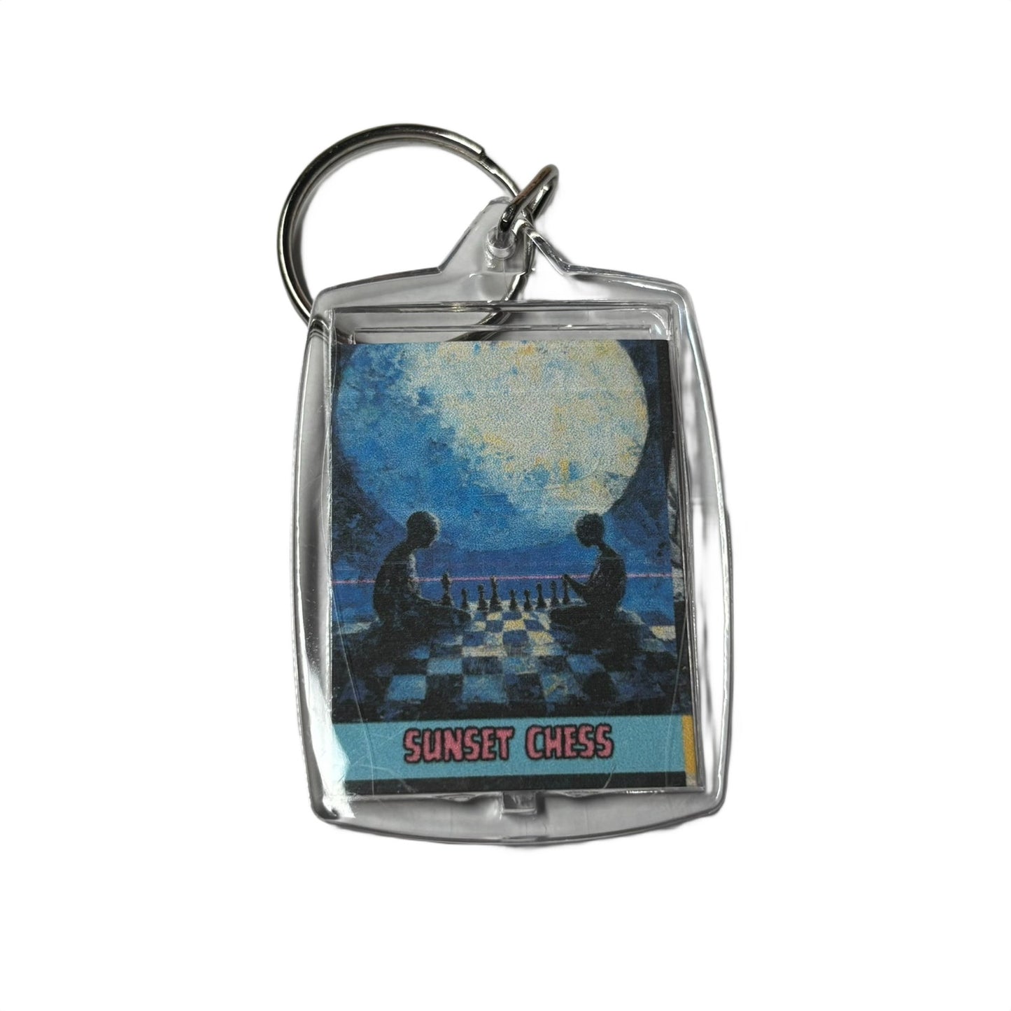 Moonlight Match - Sunset Chess Photo Keychain