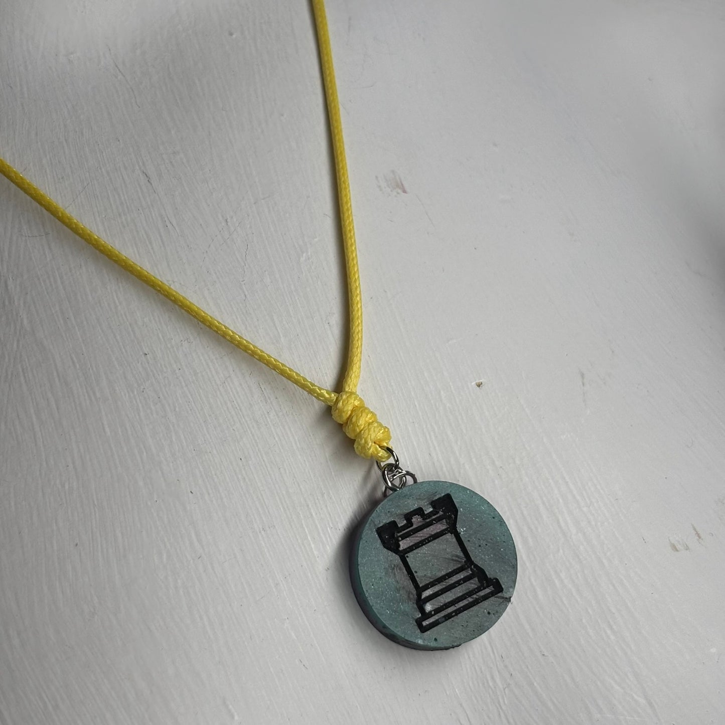 Aqua Rook - Handmade Resin Chess Necklace