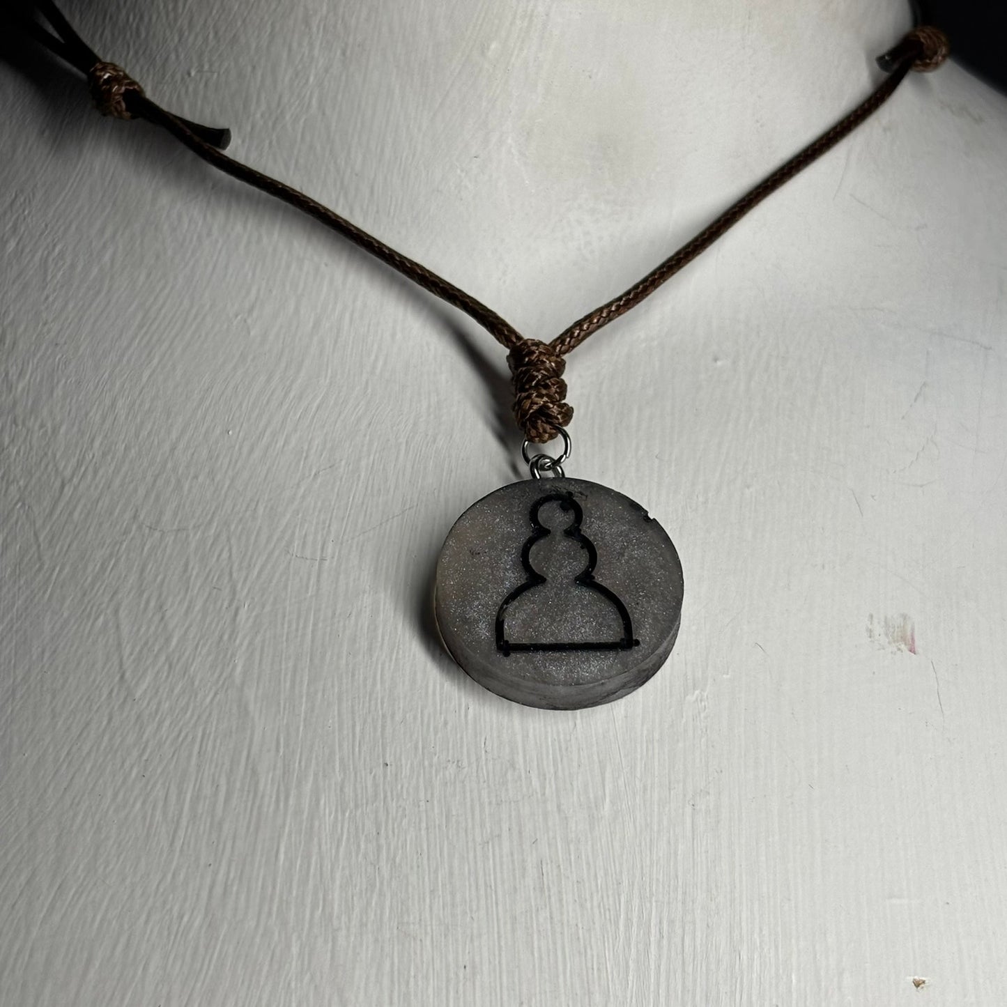 Dark Silver Pawn - Handmade Resin Chess Necklace