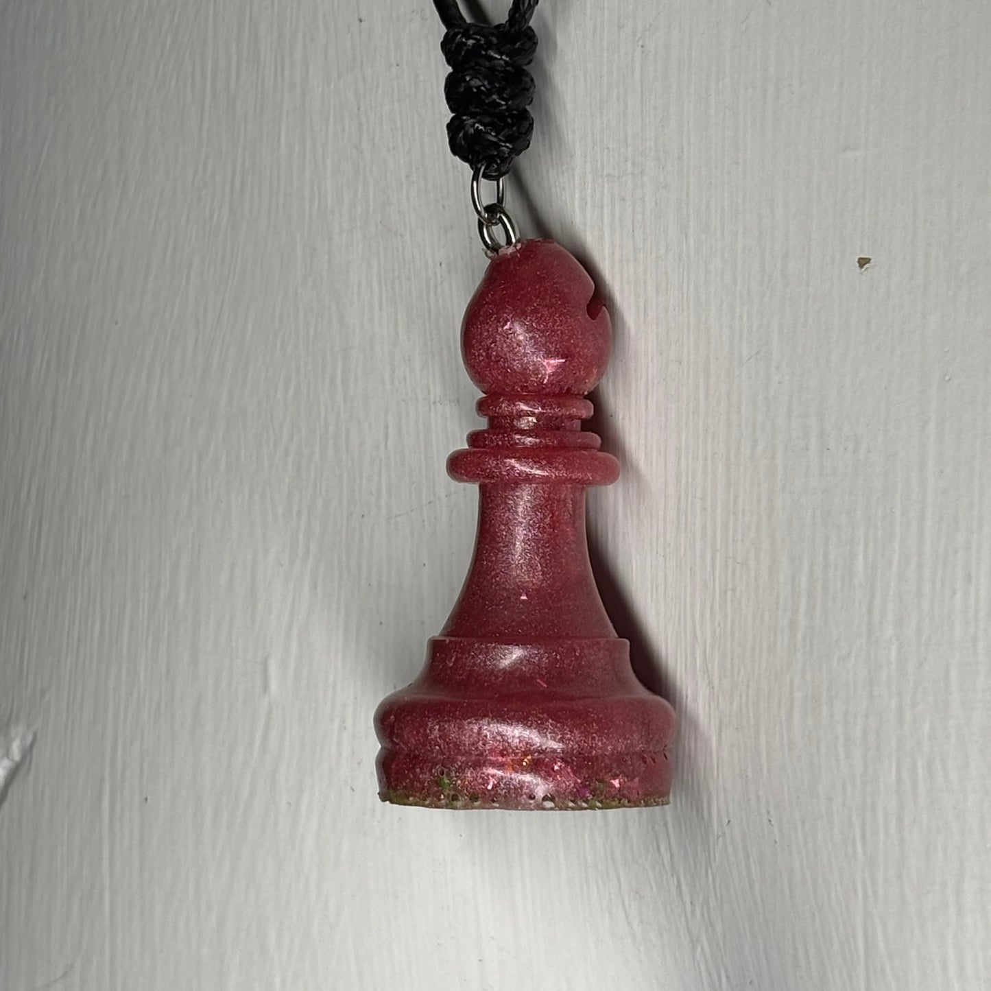 Pretty Pink Bishop - Handmade Resin Chess Necklace