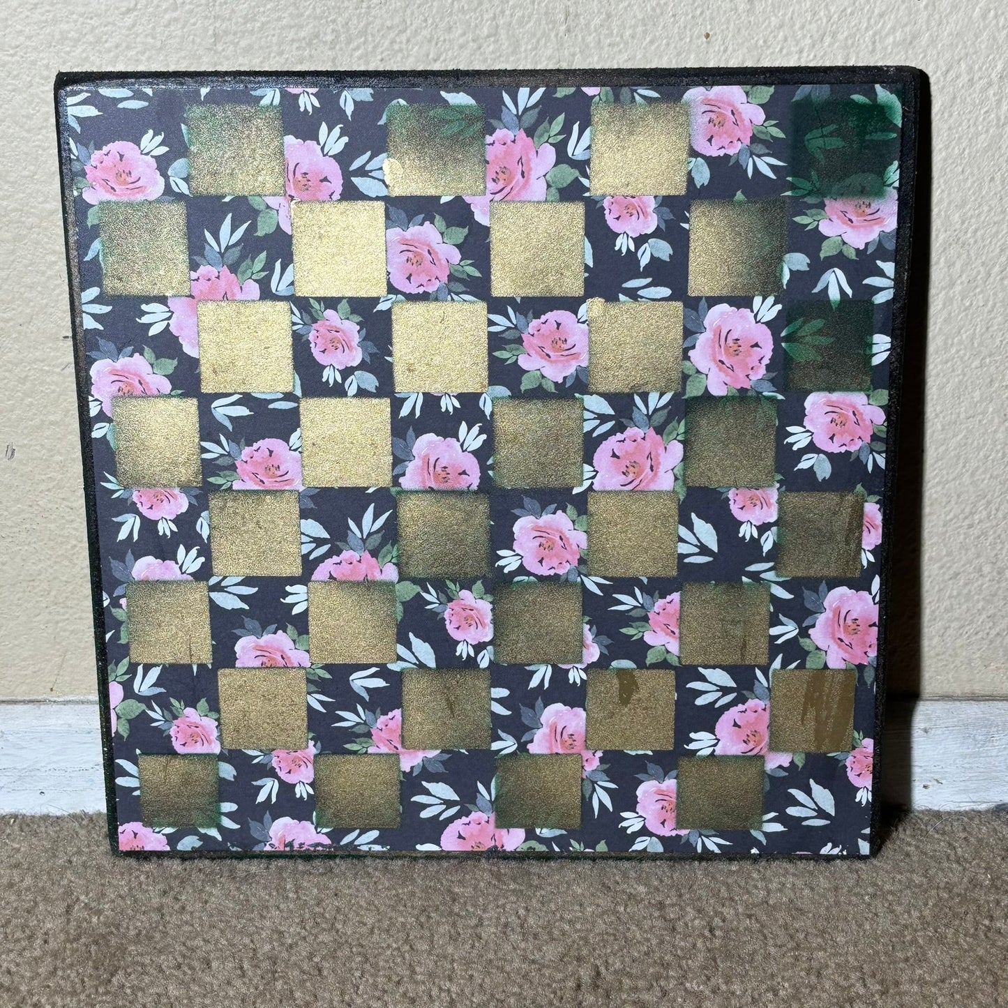 Golden Dark Green Flowers - Scrapbook Chess Board