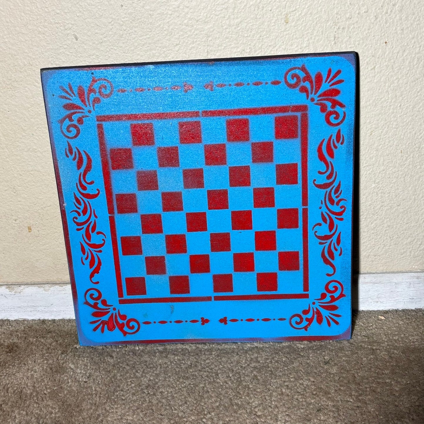 Red & Blue - Painted Chess Board