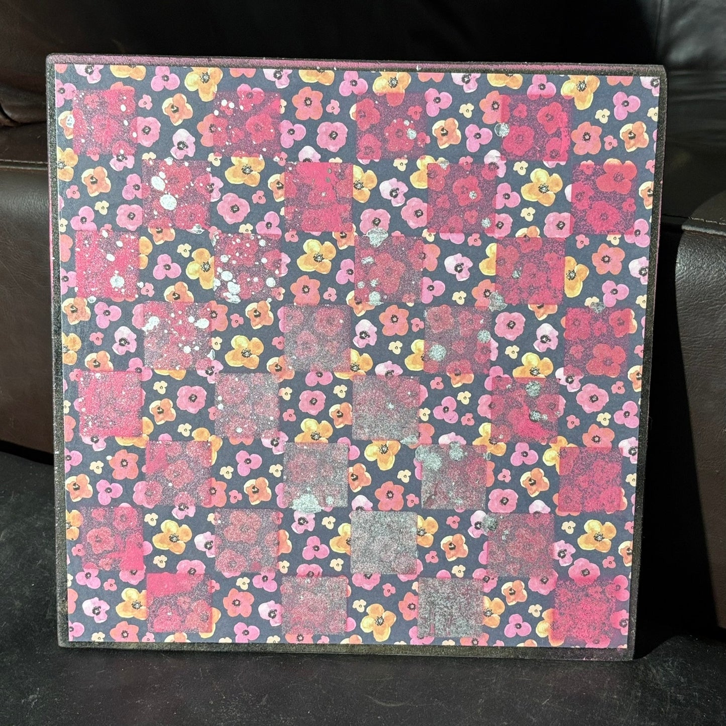Pink Flowers - Scrapbook Chess Board