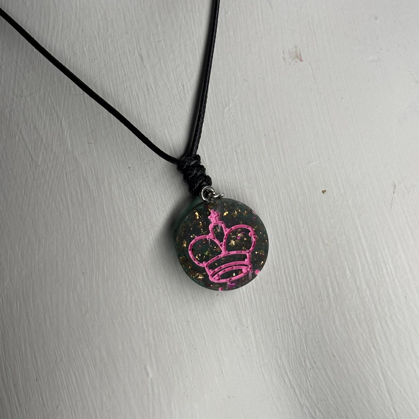 Vintage Forest Pink King - Handmade Resin Chess Necklace