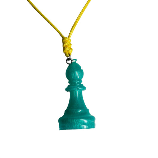 Aqua Green Bishop - Handmade Resin Chess Necklace
