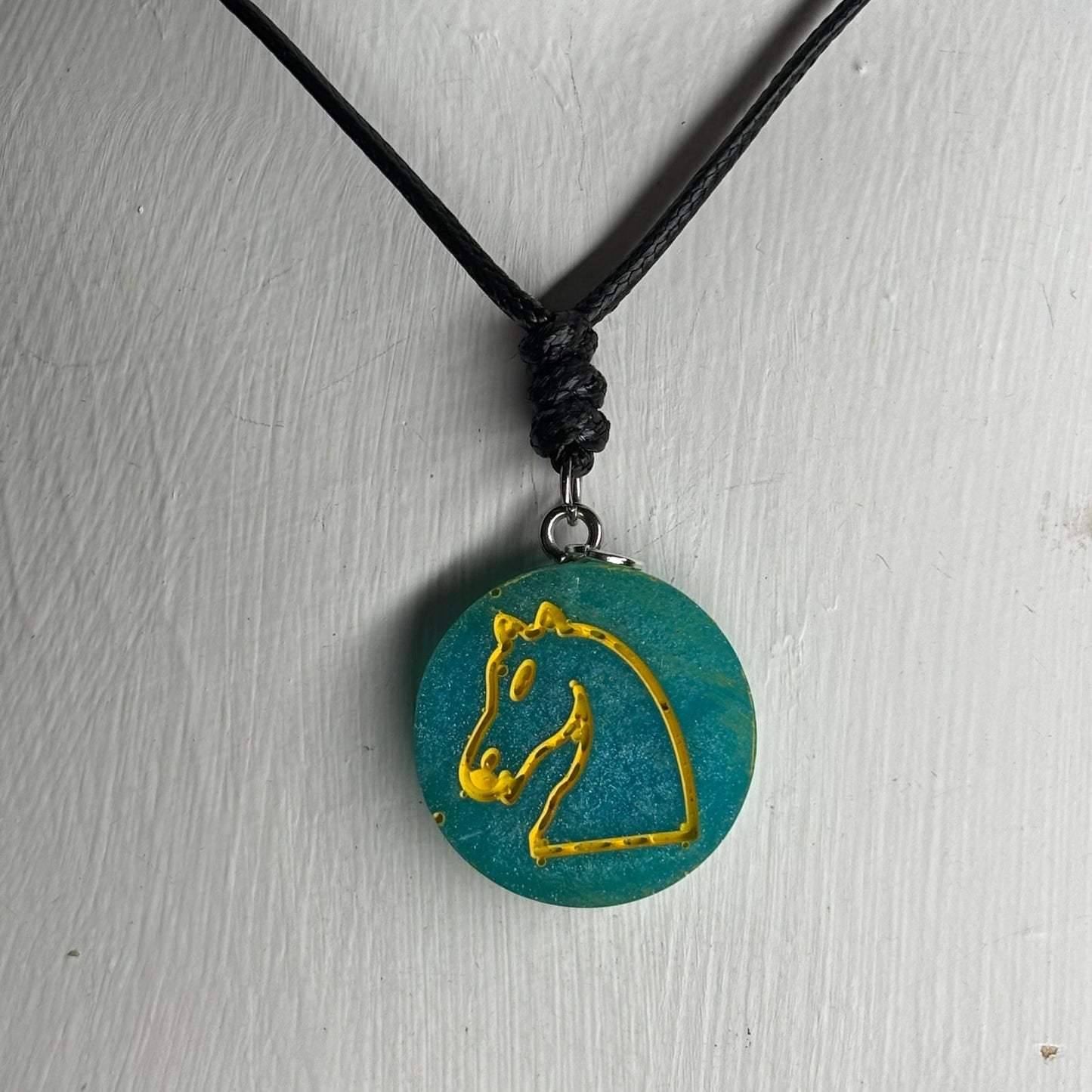 Aqua Green Knight - Handmade Resin Chess Necklace